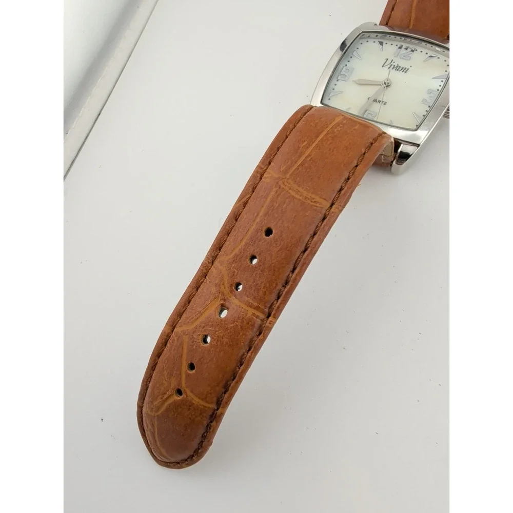Vivani Women's Watch MOP Dial Silver 32mm Case Brown Band- New Battery